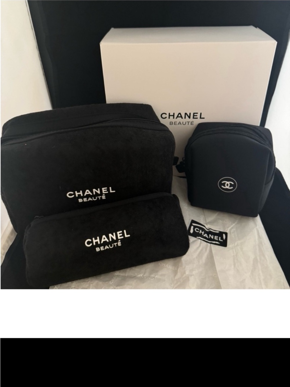 CHANEL Black Beauté Travel Pouch Set - 3 Pieces